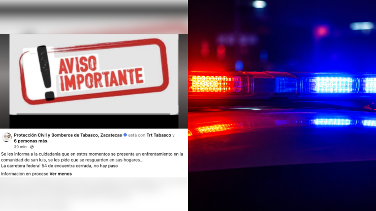 Alertan por enfrentamiento en San Luis, Tabasco, Zacatecas; cierran la carretera federal 54