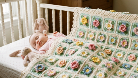 Cobija para bebé de crochet de flores