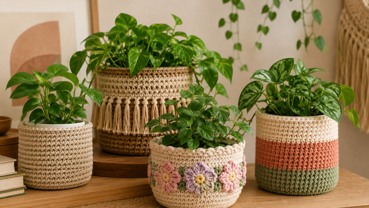4 ideas de macetas con crochet para darle un estilo aesthetic y elegante a tus plantas de interior