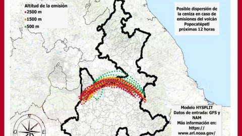 dónde caerá ceniza del volcán Popocatépetl hoy 21 de febrero de 2024