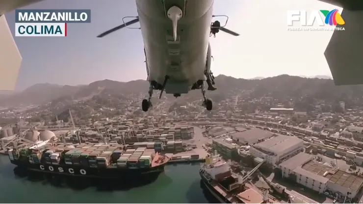 Por tierra y aire, el Puerto de Manzanillo es vigilado por elementos de la Marina