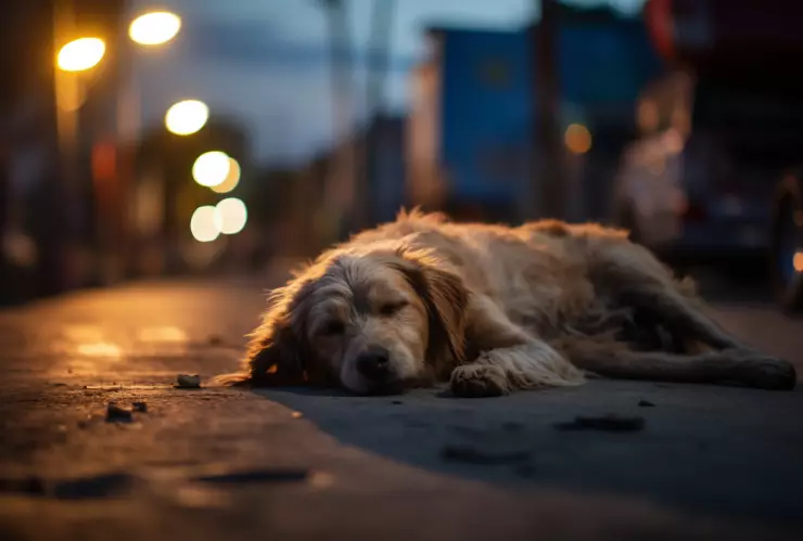 Perro en el abandono en la calle