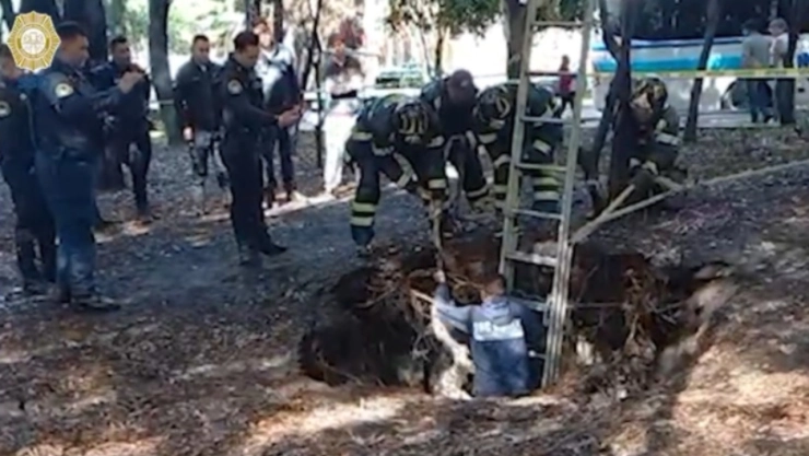 VIDEO: Rescatan a un perrito que cayó a un socavón en la Cuauhtémoc