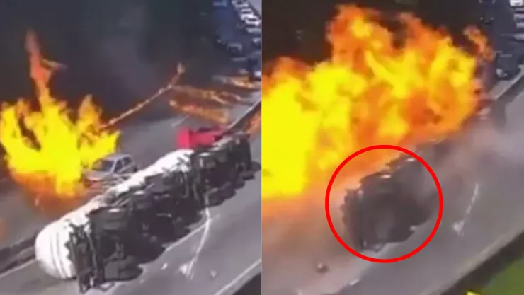 VIDEO | ¡Imágenes sensibles! Pipa vuelca sobre la carretera y 24 vehículos se incendian dejando múltiples lesionados