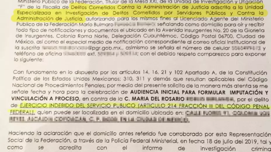 Oficio Rosario Robles