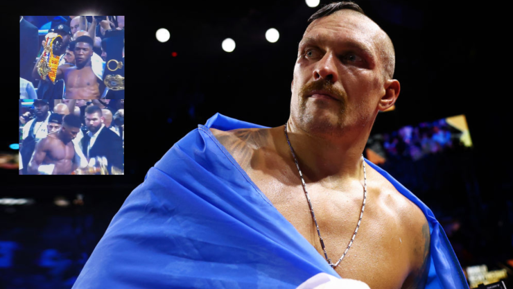 Oleksandr Usyk festejando el triunfo ante Anthony Joshua