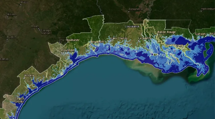 Las ciudades que quedarían inundadas en TExas en el 2100 a causa del cambio climático.jpg
