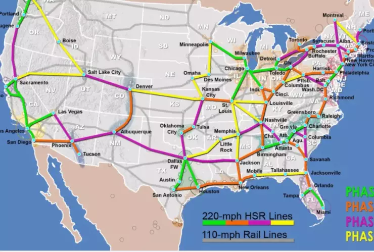 El mapa con las posibles conexiones del tren de alta velocidad en EU