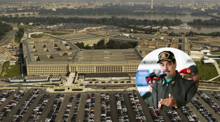 Foto del Pentágono de Estados Unidos y de Nicolás Maduro.