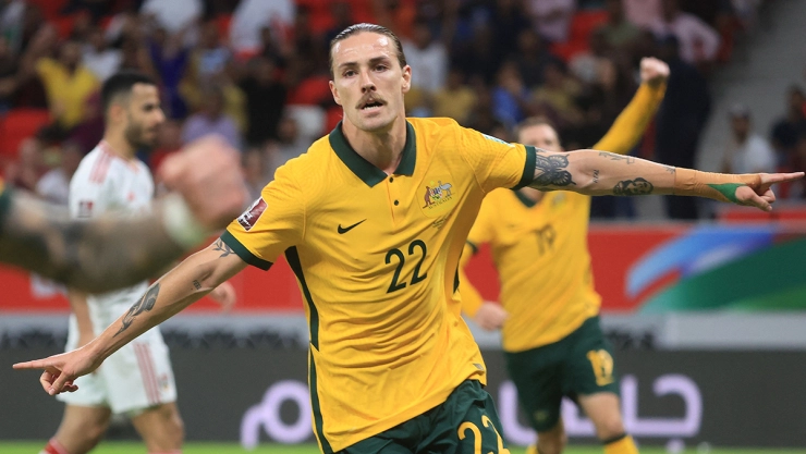 Australia festeja el gol del triunfo ante EAU rumbo a Qatar 2022