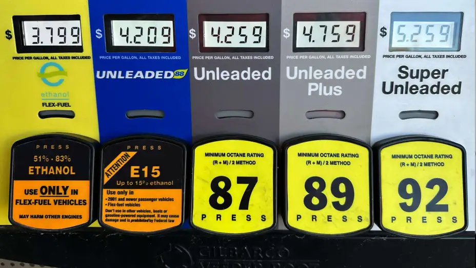 Precios de gasolinas en una gasolinera de Illinois.