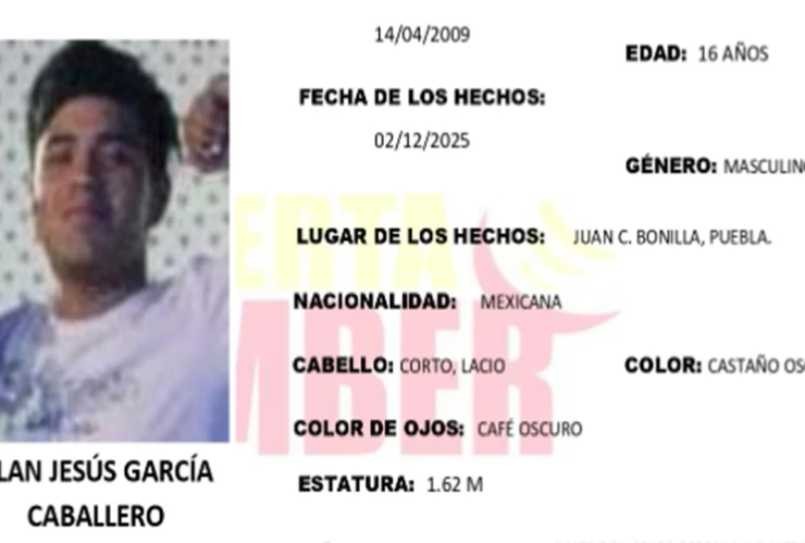 Reportan como desaparecido a Alan Jesús García en Puebla
