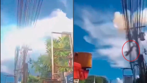 VIDEO SENSIBLE | Sujeto muere al caer sobre cables de alta tensión y se prende en llamas tras explosión