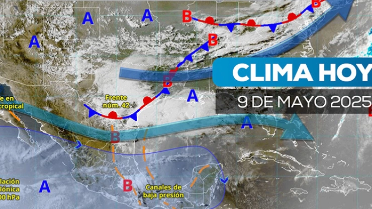 Imagen satelital del cómo estará el clima en México este 9 de mayo de 2025.