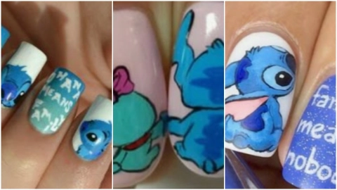 Checa estas uñas con diseño de Stitch que puedes usar en cortas o largas