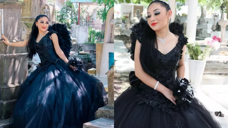 Quinceañera Darks tiene su sesión de fotos en el panteón en Tamaulipas.