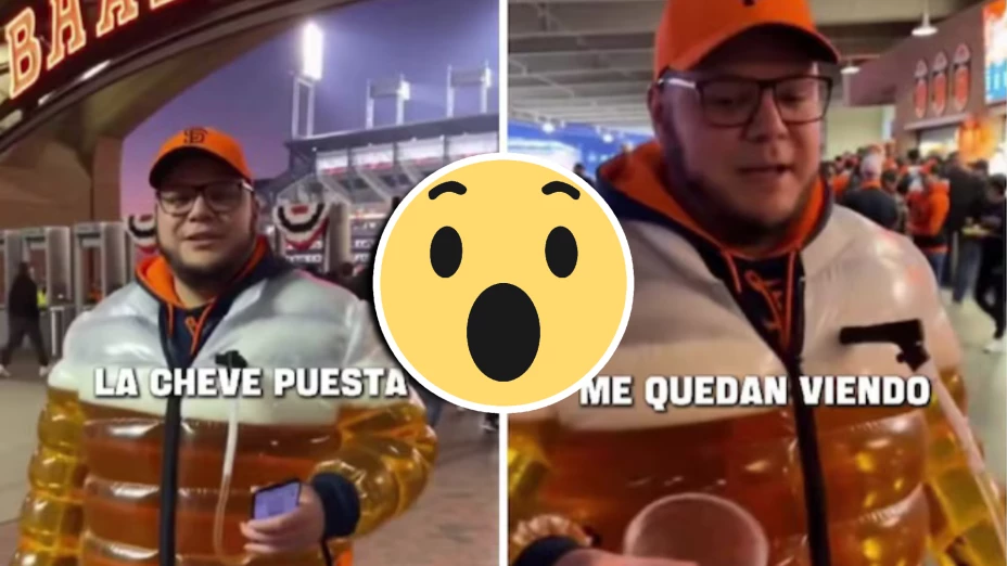 ¡Ingenio mexicano! Joven se vuelve viral en TikTok con chamarra con dispensador de cerveza portátil.webp