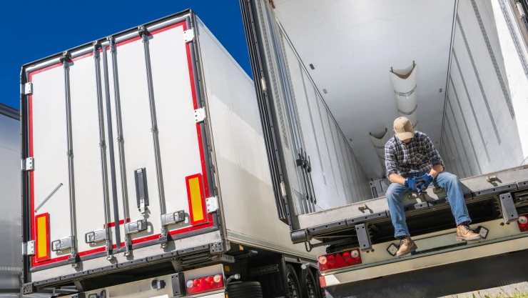 Transportista sentado en la parte trasera de su camión