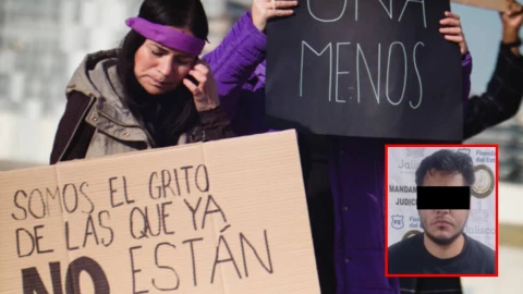 feminicida y mujeres protestando por feminicidio