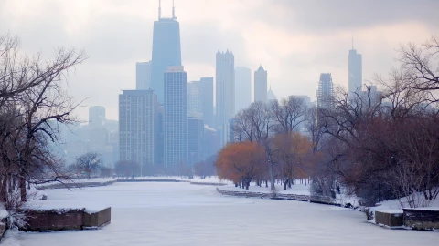 Postal de nieve de la ciudad de Chicago, en Illinois.