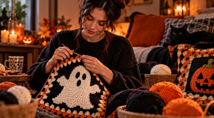 4 ideas de fundas para almohada de crochet para celebrar spooky season