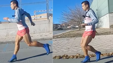 Hombre impone nuevo récord al correr 100 metros hacia atrás en tacones