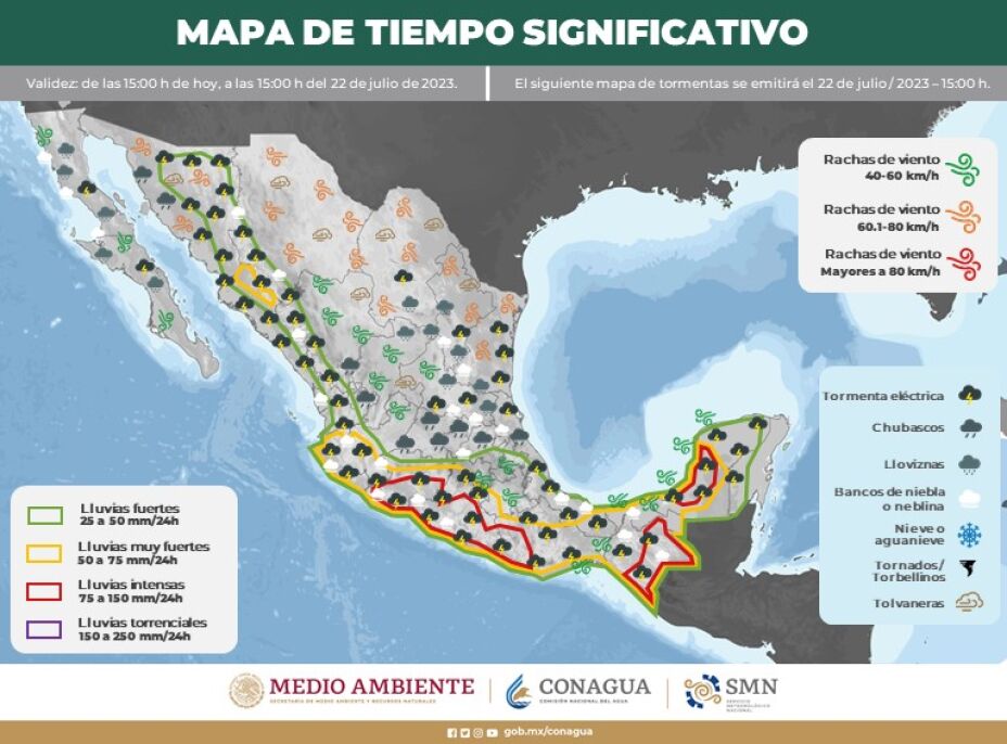 Pronostico del clima 22 de julio, onda Tropical 15 traerá lluvias