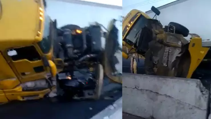 trailer choca con muro de contención en la Celaya-Salvatierra