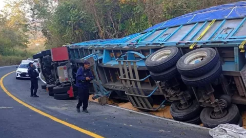 tráiler volcado en carretera