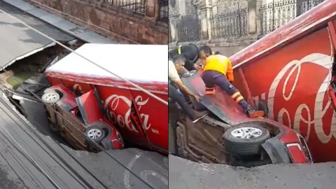 Socavón en Irapuato, Guanajuato, se traga a un auto y un camión repartidor