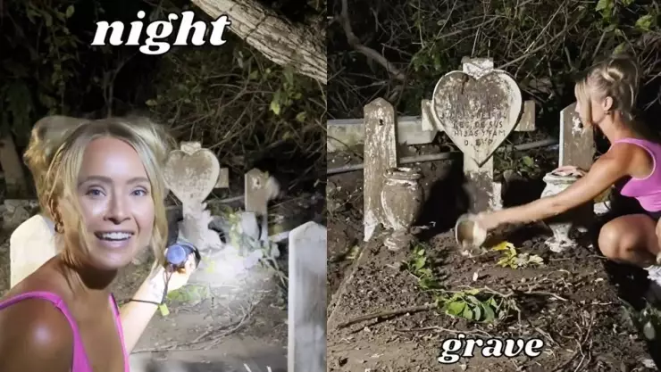 ¡No le teme a nada! Mujer limpia tumbas abandonadas de noche y se hace viral