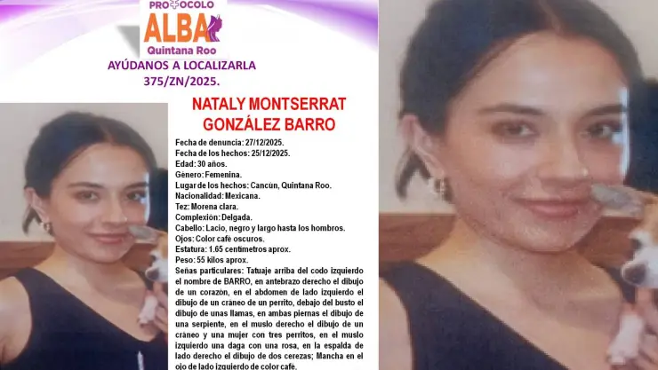 Activan Protocolo Alba en Cancún: Buscan a Nataly Montserrat González Barro, desaparecida desde el 25 de diciembre