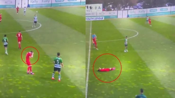 VIDEO Jugador de fútbol colapsó en pleno partido tras fuerte golpe