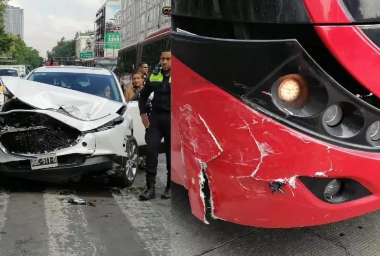 Metrobús de la CDMX choca contra una camioneta en la Roma Norte, alcaldía Cuauhtémoc