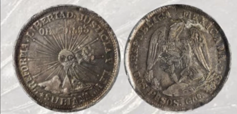 La moneda de 2 Pesos 1915 “SURIANA”, originaria de Guerrero.