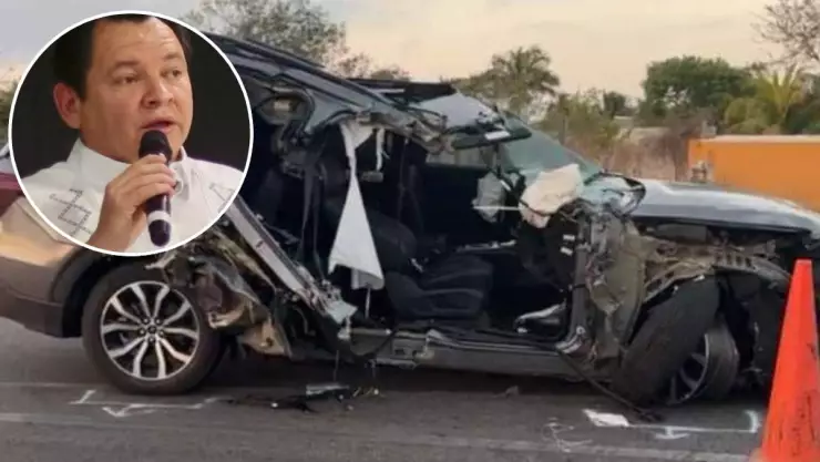 Huacho_ Díaz Mena sufre accidente automovilístico en la Mérida-Cancún.