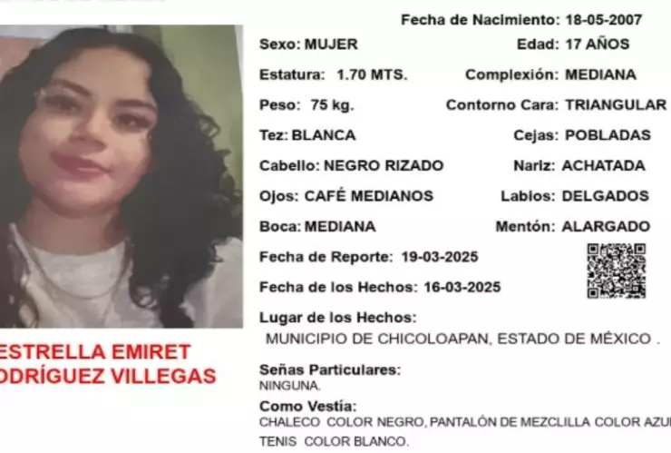 Activan Alerta Amber: Estrella Emiret Rodríguez Villegas desapareció en el Edomex