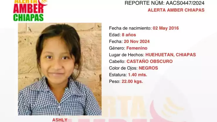 ALERTA AMBER CHIAPAS: Ashly Pérez Gutiérrez fue vista por última vez en Huehuetán Chiapas