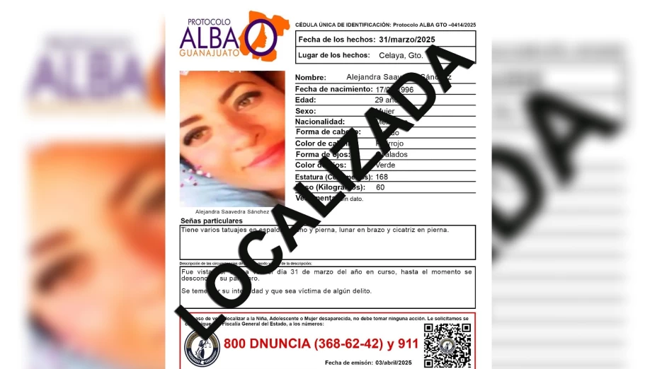 Alejandra Saavedra desapareció en Celaya el 31 de marzo; tres días después es localizada sin vida