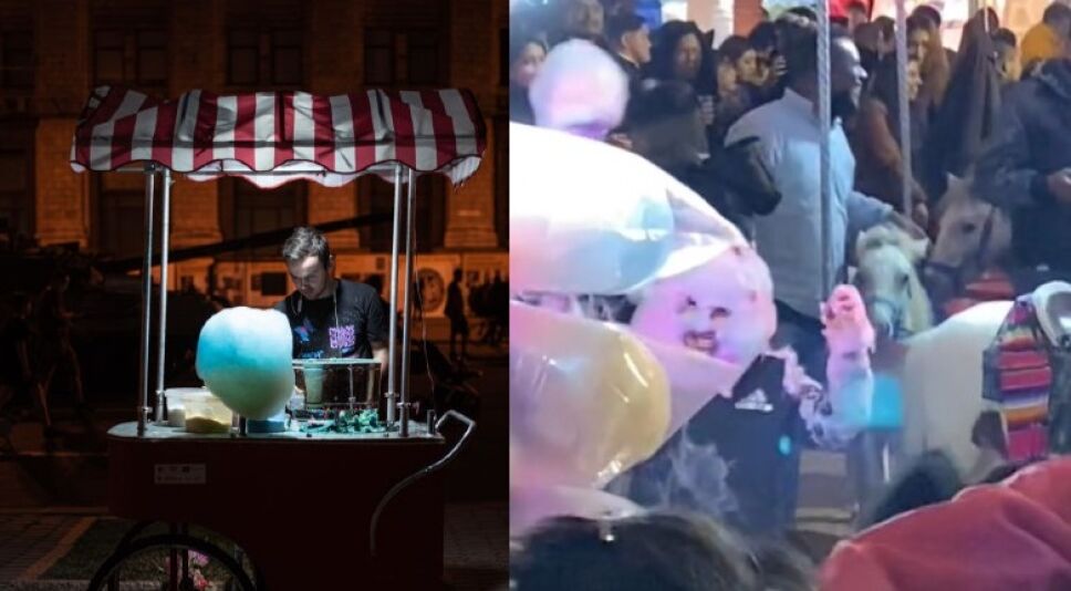 Niño se viste de algodón de azúcar en feria del Edomex