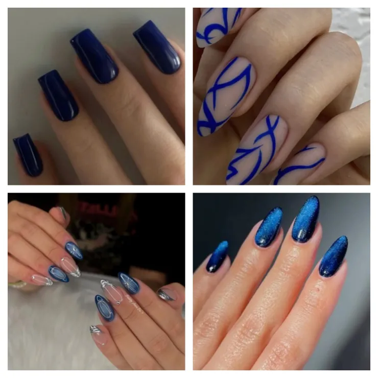Distintos tipos de uñas acrílicas azules