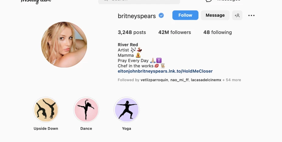 Perfil Instagram Britney Spears.