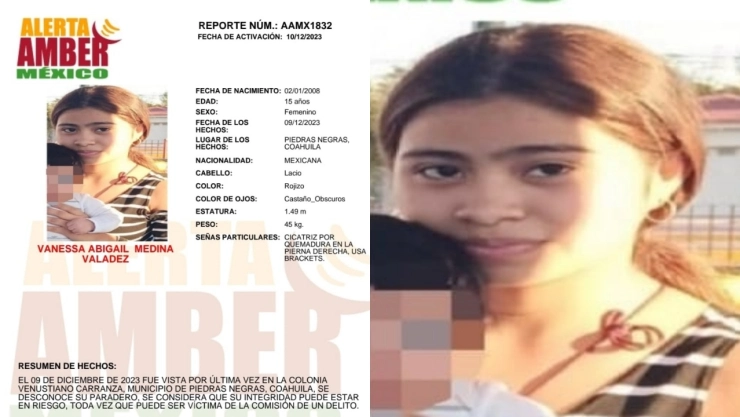 Alerta Amber Vanessa Abigail Medina Valadez Coahuila