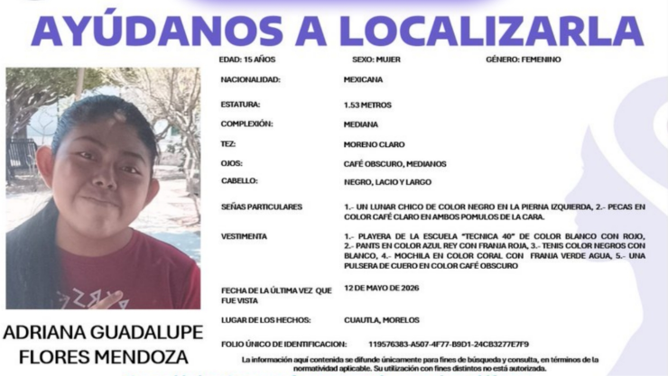 SE BUSCA a Adriana Guadalupe Flores Mendoza.