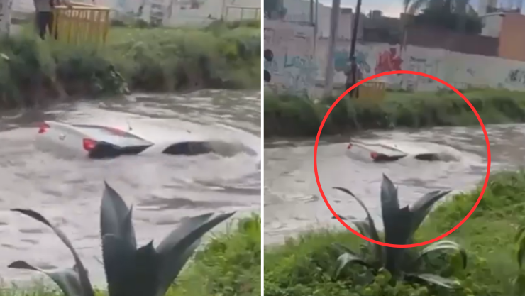 Una corriente de agua arrastro un coche en León hoy viernes 10 de julio 2026