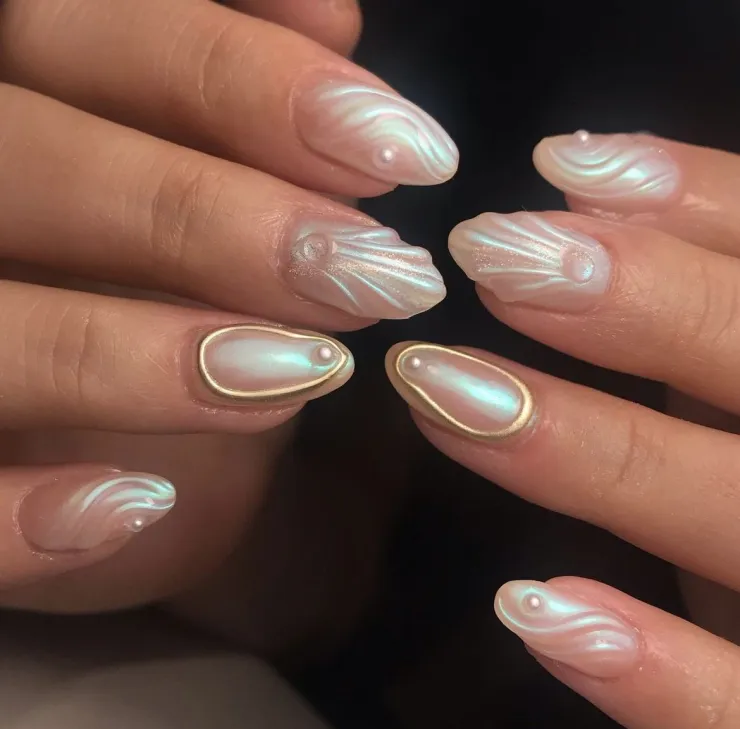 Uñas con 3D con efecto concha de mar