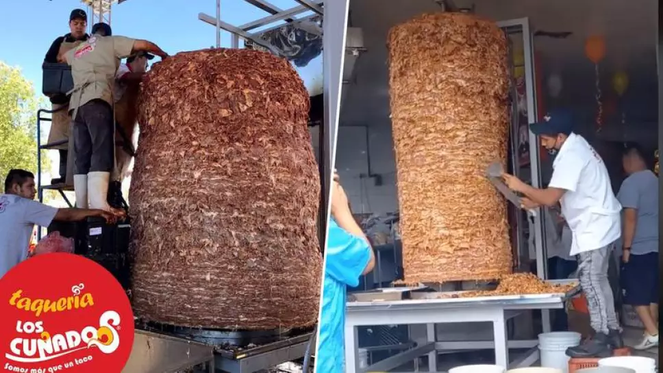 Taquería de Aguascalientes crea enorme trompo de pastor