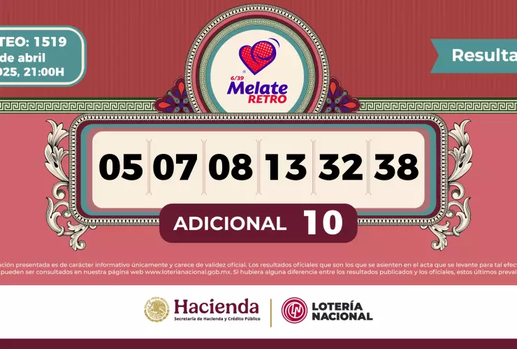 resultado loteria nacional melate retro 1519