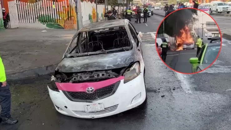 VIDEO: Taxi se incendia en Troncoso y Fray Servando, en la CDMX; conductor termina con quemaduras