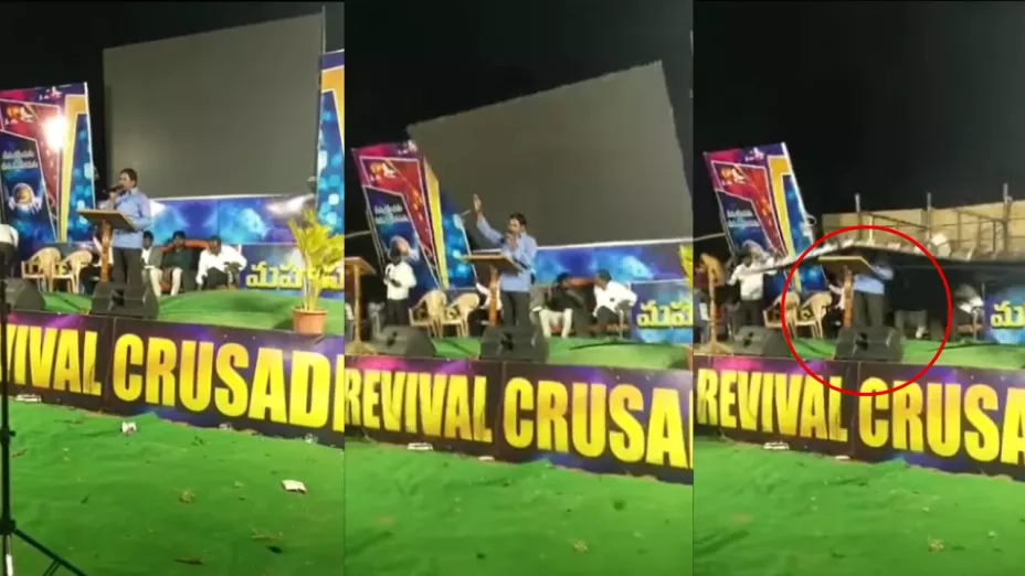 VIDEO Enorme pantalla le cae a un hombre en la cabeza